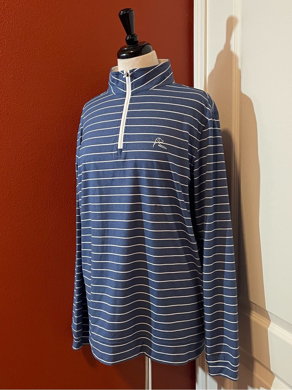 Rhoback Men’s 1/4 Zip Blue White Striped Breathable Performance Golfing Sweater